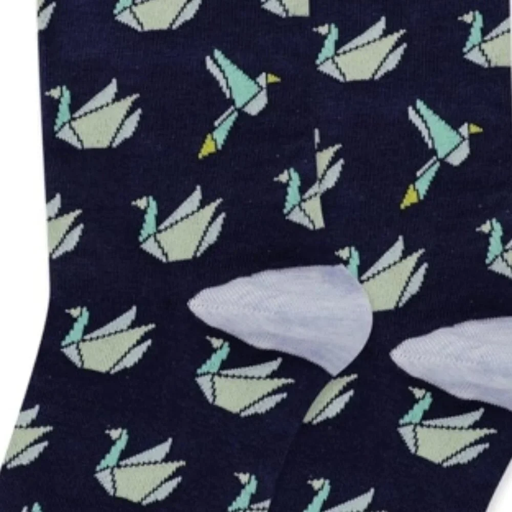 Hot Sox Men's Origami Crane Crew 1 Pair Pack, Navy, Mens Shoe Size 6-12.5 - Picture 4 of 4